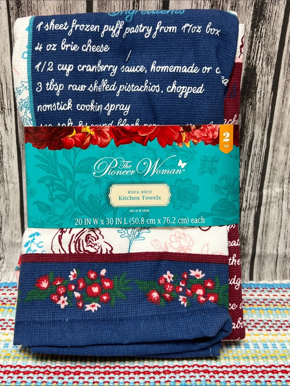The Pioneer Woman Blue, Teal, Red Floral & Script Kitchen Towels Wishful Winter